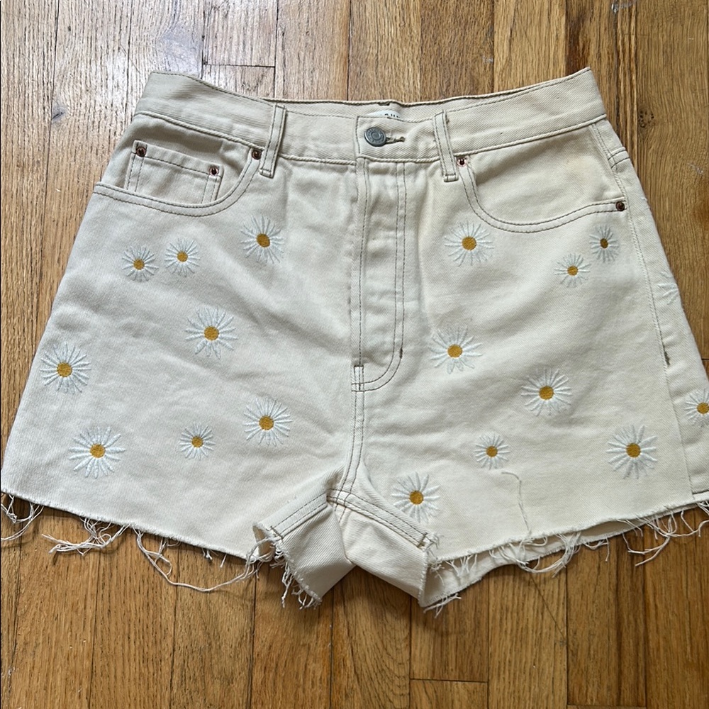 Pacsun button fly daisy embroidered shorts size 27